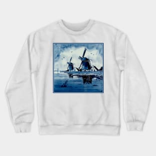 Dutch Blue Delft Windmills Vintage Print Crewneck Sweatshirt